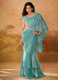 Turquoise Blue Handwork Organza Saree