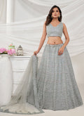 Pale Grey Zarkan And Sequence Embroidery Traditional Wedding Lehenga