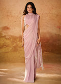 Baby Pink Handwork Organza Saree