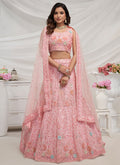 Coral Pink Multi Sequence Embroidery Lehenga For Wedding