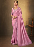 Bright Pink Traditional Embroidery Festive Saree