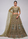 Olive Green Multi Embroidery Lehenga Choli For Indian Wedding