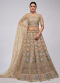 Beige Golden Multi Embroidery Lehenga Choli For Indian Wedding