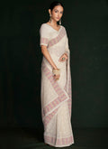 White And Pink Embroidery Lucknowi Saree In USA Washington DC (Hagerstown MD)