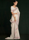 White And Pink Embroidery Lucknowi Saree In USA Washington DC (Hagerstown MD)