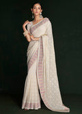 White And Pink Embroidery Lucknowi Saree In USA Washington DC (Hagerstown MD)