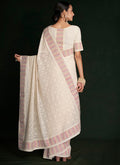 White And Pink Embroidery Lucknowi Saree In USA Washington DC (Hagerstown MD)