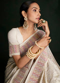 White And Pink Embroidery Lucknowi Saree In USA Washington DC (Hagerstown MD)