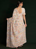 White And Peach Embroidery Saree In USA Kansas