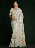 Pale Green Multi Embroidery Lucknowi Saree