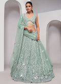 Mint Green Thread And Sequence Embroidery Traditional Wedding Lehenga