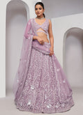 Lavender Thread And Sequence Embroidery Traditional Wedding Lehenga