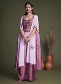 Mauve Purple Sequence Embroidery Cape Style Co-Ord Palazzo Set