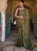 Dark Green Printed Brasso Silk Saree