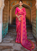 Fuchsia Pink Printed Brasso Silk Saree