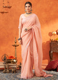 Soft Peach Embroidery Festive Georgette Saree