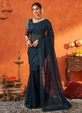 Deep Turquoise Embroidery Festive Georgette Saree