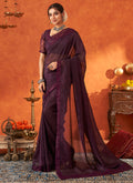 Deep Purple Embroidery Festive Georgette Saree