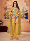 Yellow Digital Printed Peplum Pant Style Suit