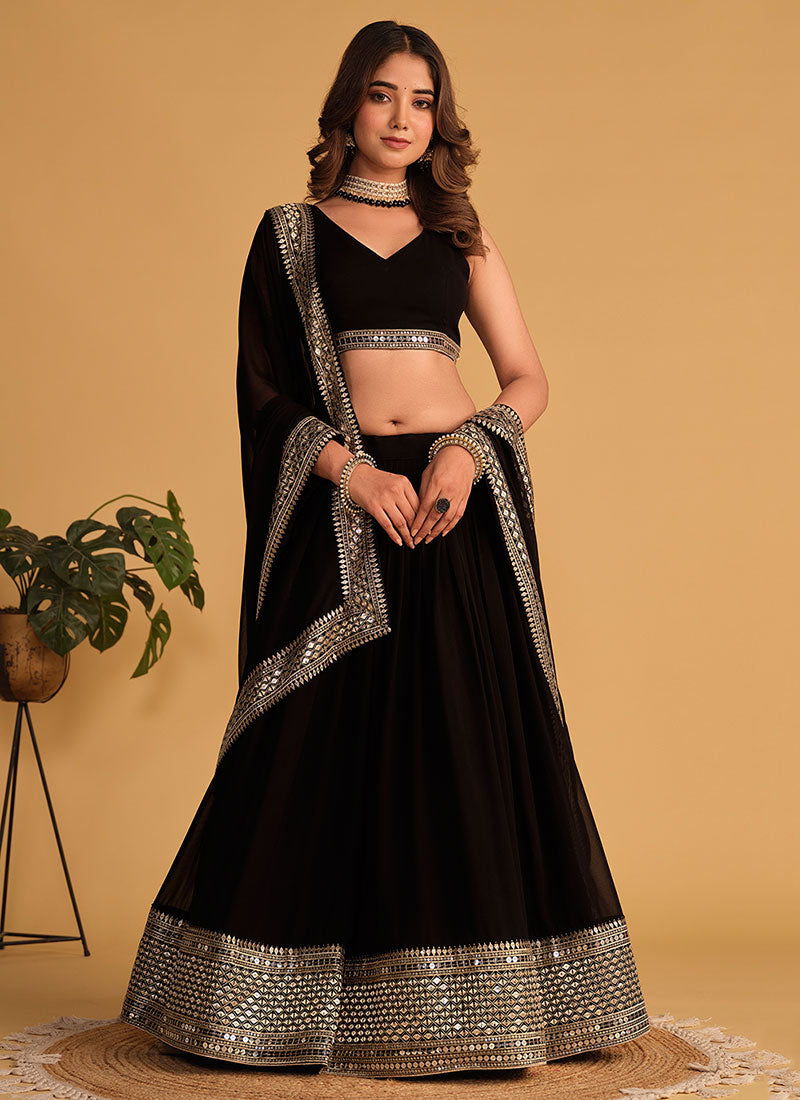 Black Golden Sequence Embroidery Wedding Lehenga Choli