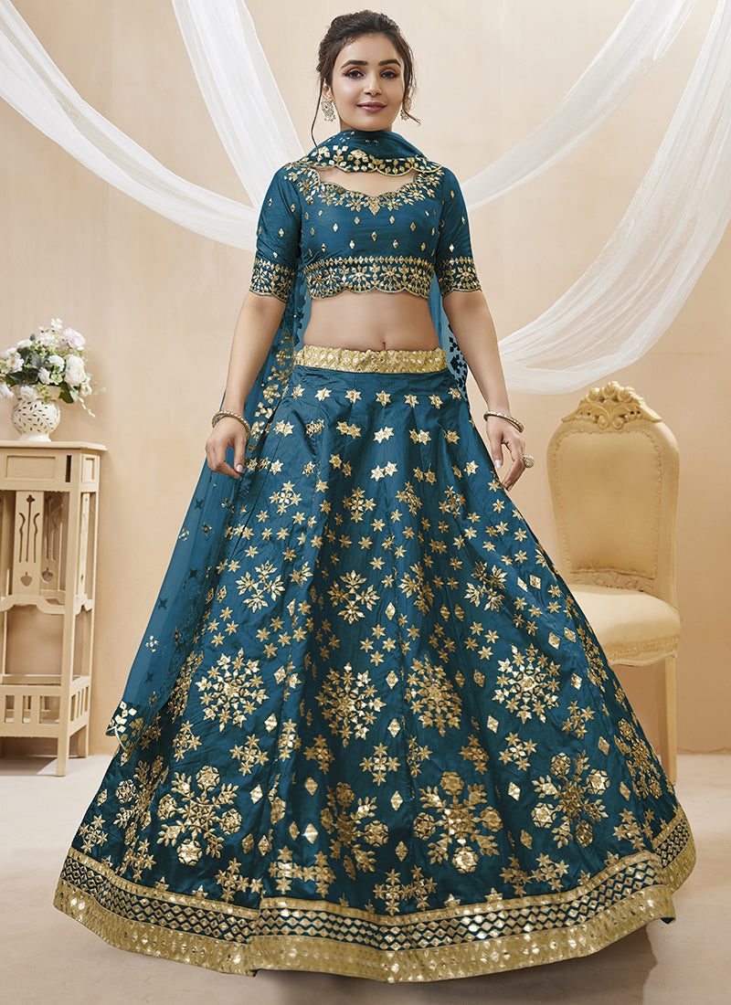 Buy Traditional Lehengas - Turquoise Mirror Embroidery Traditional ...