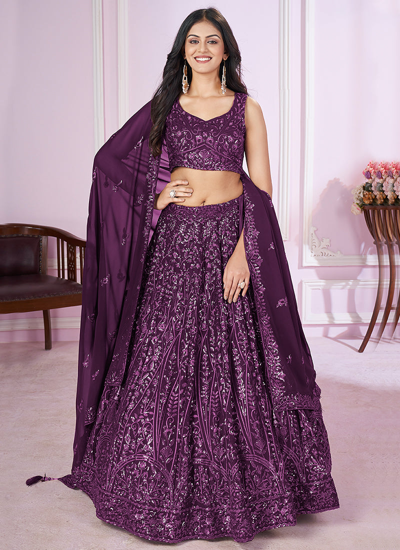 Purple Sequence Embroidery Traditional Festive Lehenga Choli