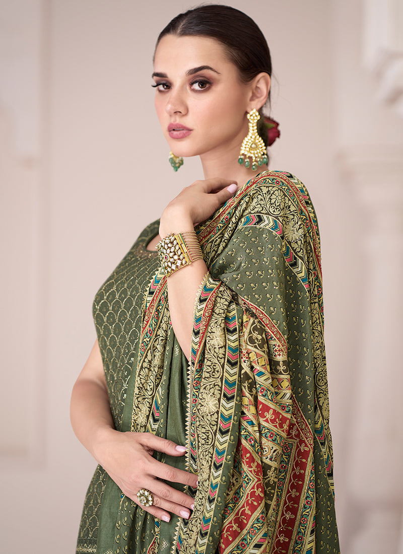 Buy Sharara Suits - Green Sequence Embroidery Designer Sharara Suit At ...