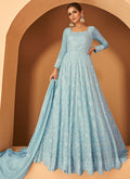 Sky Blue Sequence Embroidery Wedding Anarkali Gown