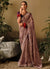 Brown And Purple Multi Embroidery Wedding Silk Saree