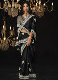 Black Reshamkari Embroidery Tissue Silk Saree