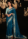 Blue Two Tone Reshamkari Embroidery Fancy Silk Saree