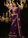 Wine And Pink Reshamkari Embroidery Fancy Silk Saree