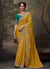 Yellow And Turquoise Multi Embroidery Wedding Silk Saree