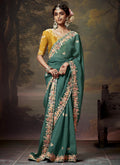 Green And Yellow Multi Embroidery Wedding Silk Saree