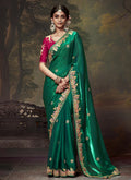 Green And Magenta Multi Embroidery Wedding Silk Saree