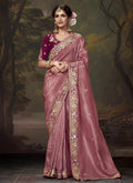 Pink And Magenta Multi Embroidery Wedding Silk Saree