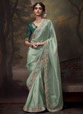 Sea Green Multi Embroidery Wedding Silk Saree