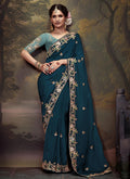 Royal Blue Multi Embroidery Wedding Silk Saree