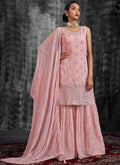 Pink Mirror Work Embroidery Georgette Gharara Suit