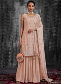 Badami Peach Mirror Work Embroidery Georgette Gharara Suit