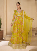 Yellow Digital Printed Embroidered Anarkali Gown Dress