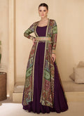 Royal Purple Embroidered Jacket Style Anarkali Gown