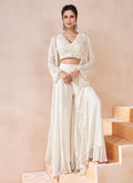 Off White Handwork Embroidery Cape Style Palazzo Set