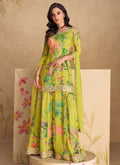 Lime Green Embroidered Printed Palazzo Suit
