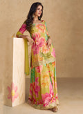 Yellow Multicoloured Sequence Embroidery Printed Palazzo Suit