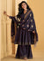 Deep Purple Embroidery Short Anarkali Style Palazzo Suit