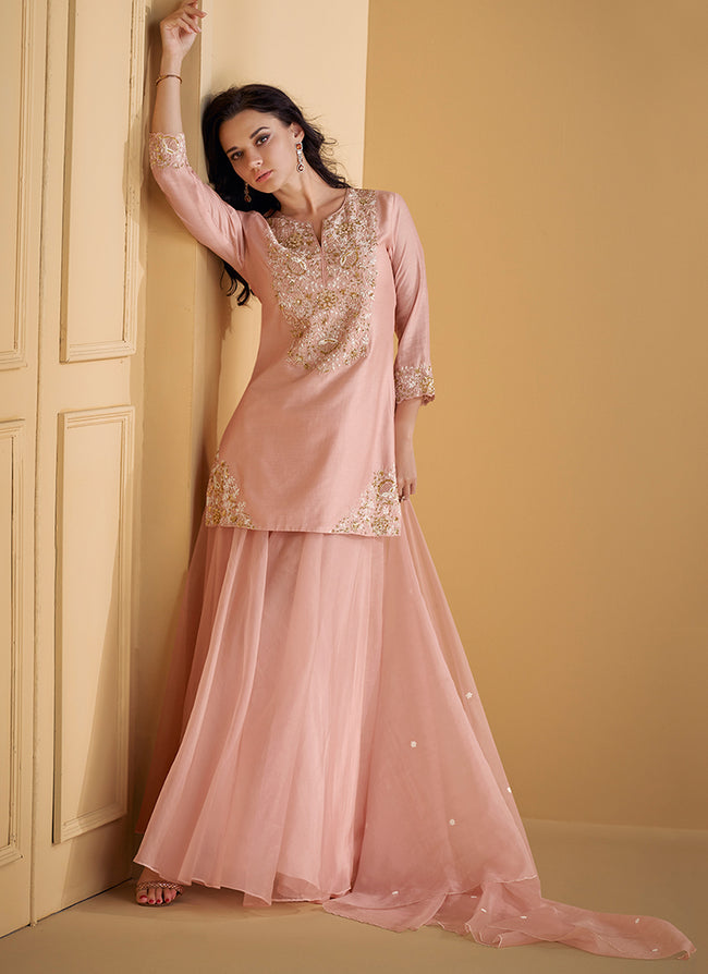 Shop Pink Embroidered Party Wear Sharara Suit