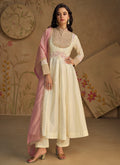 Off White Multi Embroidery Slit Style Short Anarkali Pant Suit