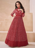 Crimson Red Designer Embroidered Anarkali Gown Dress