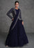 Navy Blue Embellished Saree Gown with Jacket